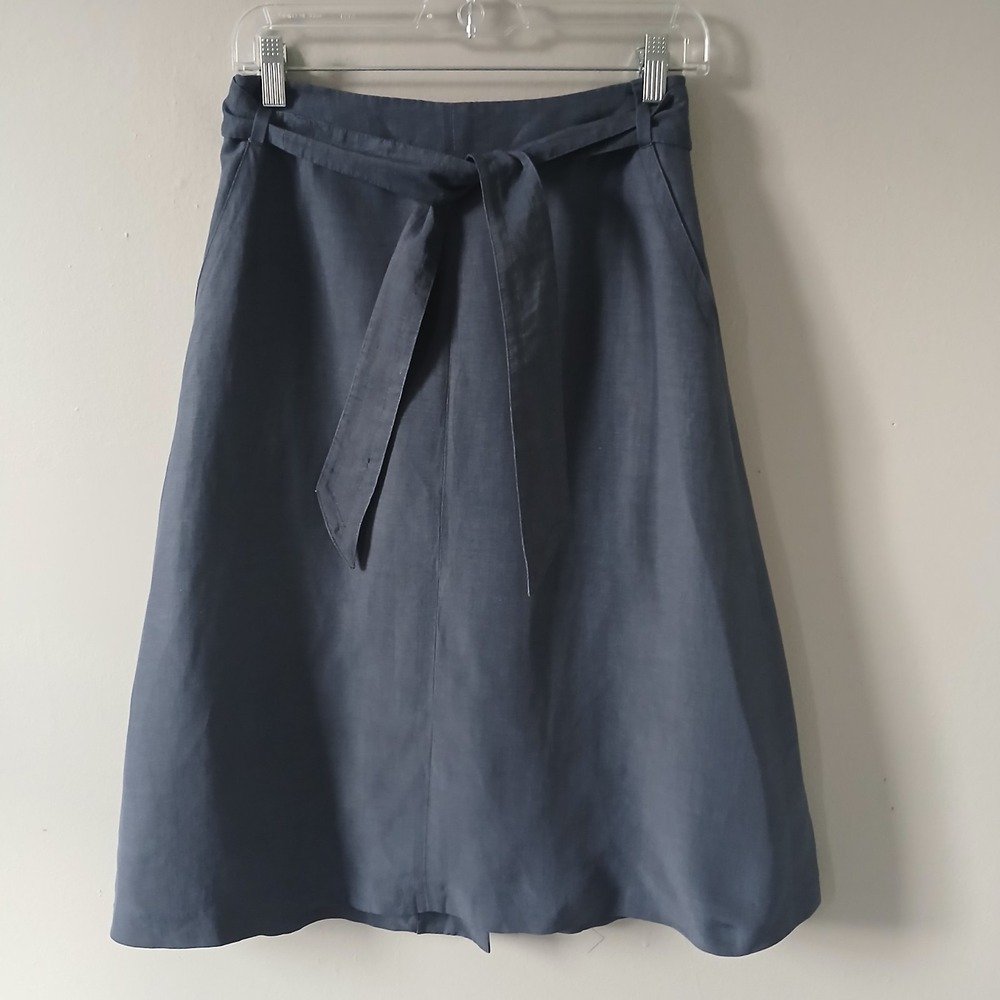 Max Mara Women's Size 2 Gray Button Back Midi Skirt Linen Silk Tie Waist - Picture 1 of 16